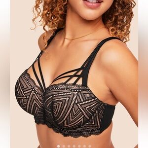 Adore Me Black Lace Strappy Underwire Trezza Contour Bra 42DDD